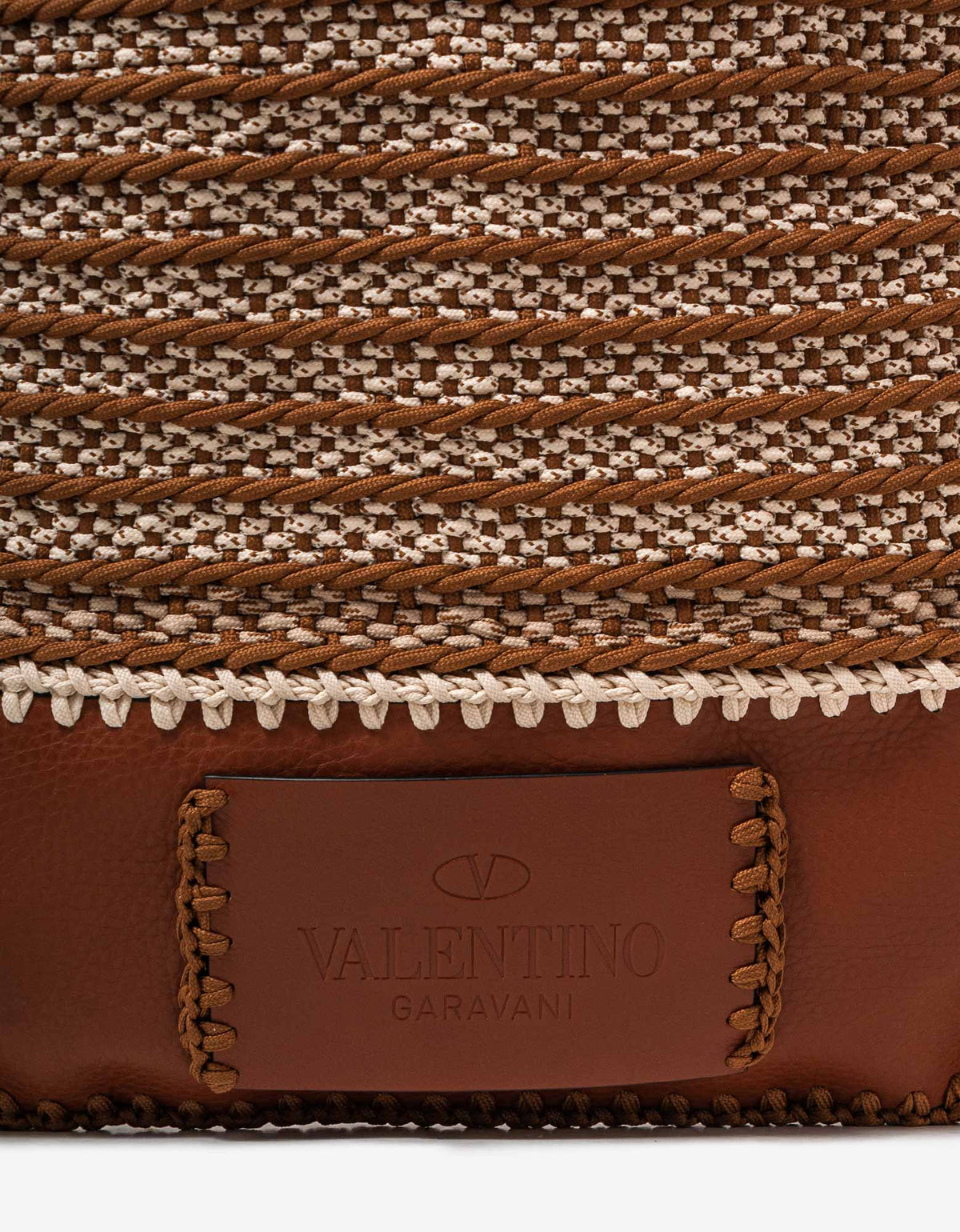 Valentino Garavani Brown Leather and Crochet Tote Bag