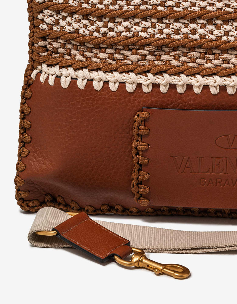 Valentino Garavani Brown Leather and Crochet Tote Bag