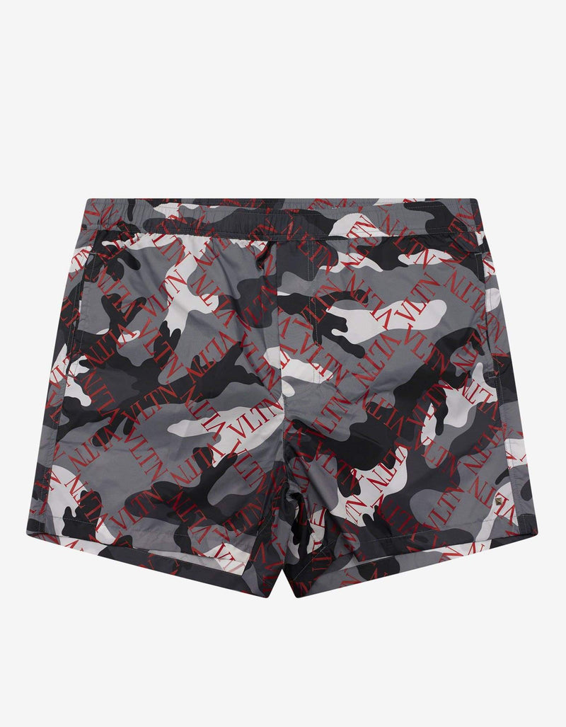 Valentino Grey Camouflage VLTN Grid Swim Shorts