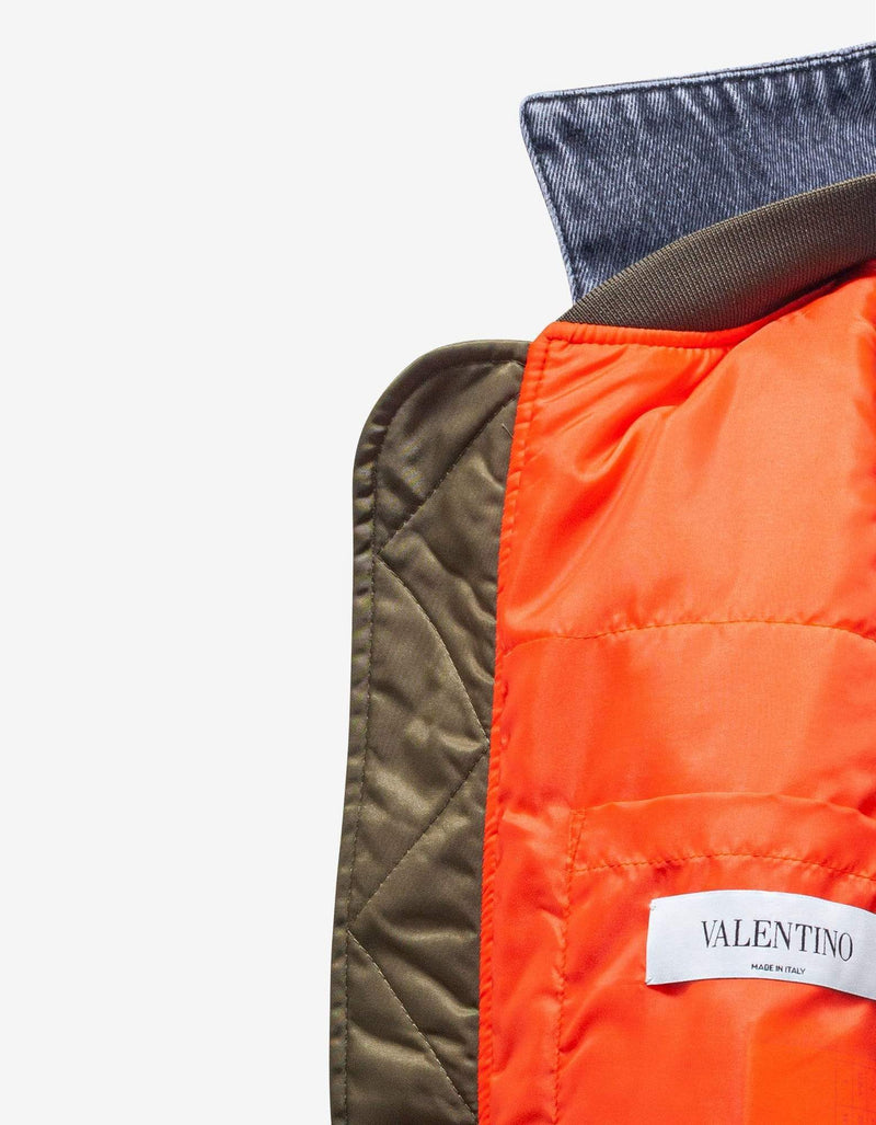 Valentino Khaki Nylon & Denim Bomber Jacket