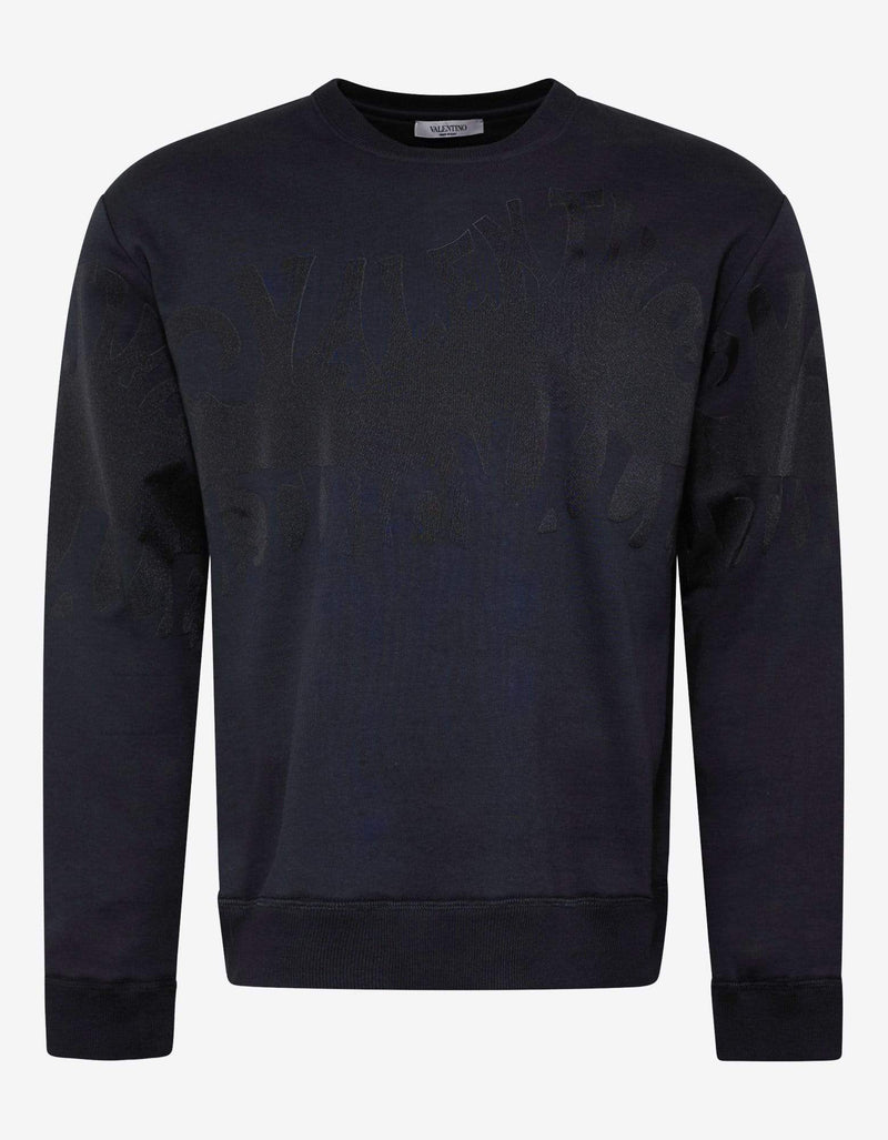 Valentino Navy Blue Logo Waves Sweatshirt