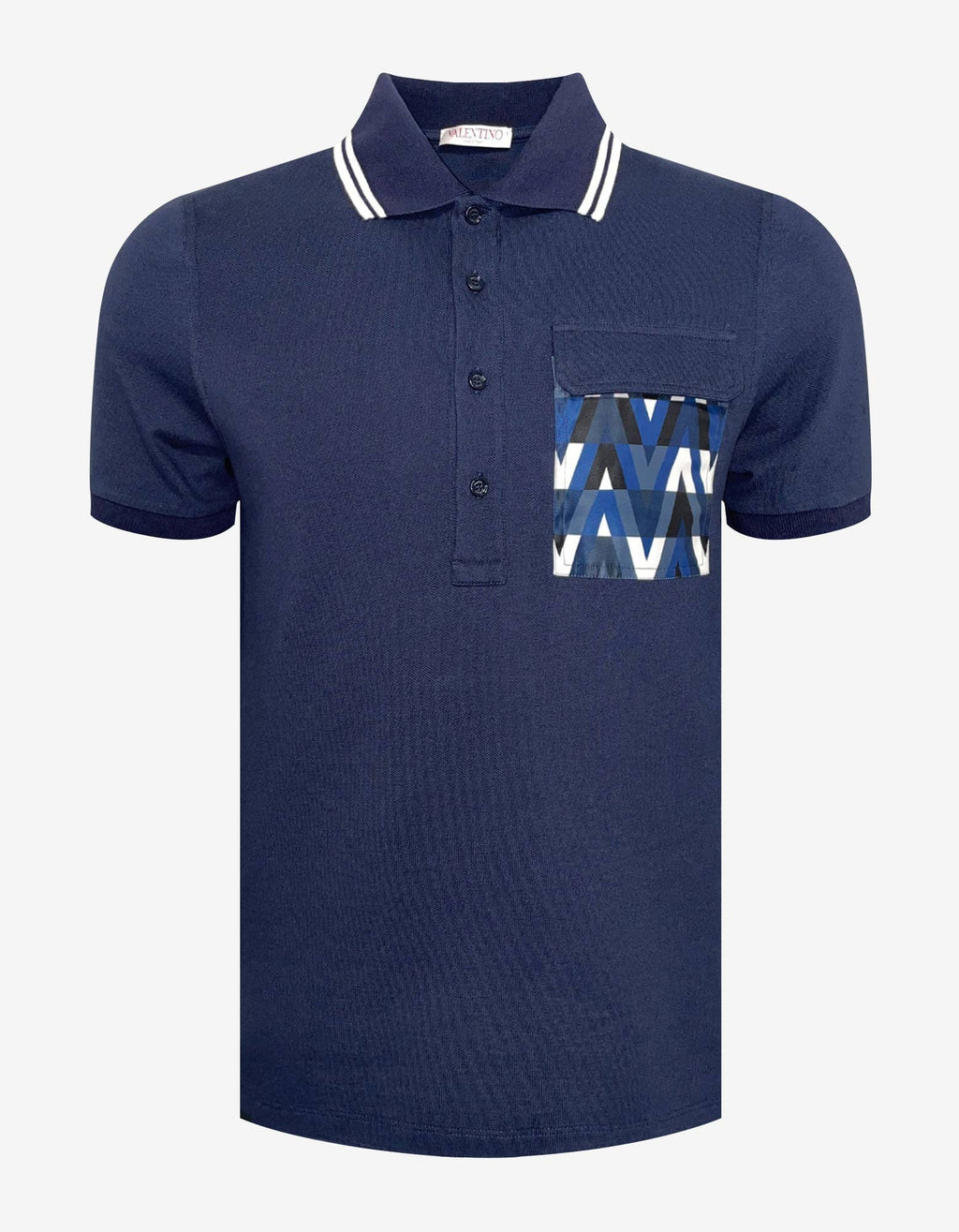 Valentino Valentino Navy Blue Optical Valentino Patch Polo T-Shirt