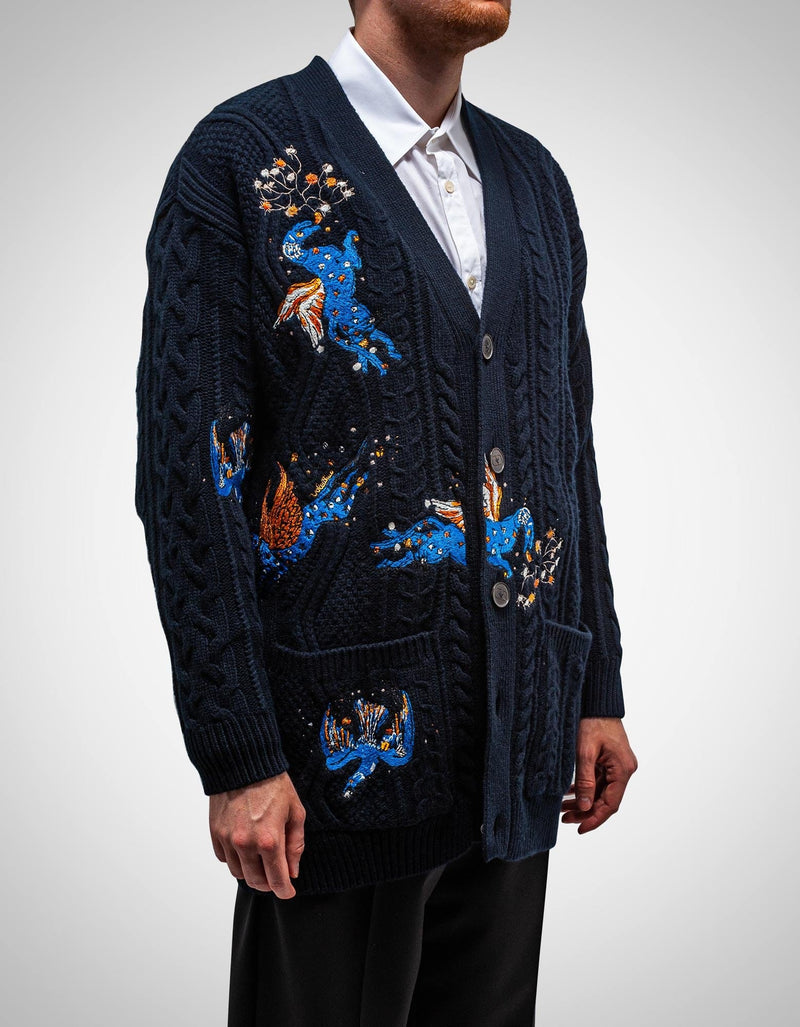 Valentino Navy Blue Utopia World Wool Cardigan