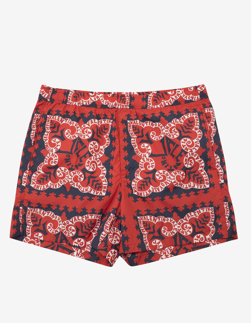 Valentino Red Mini Bandana Print Swim Shorts