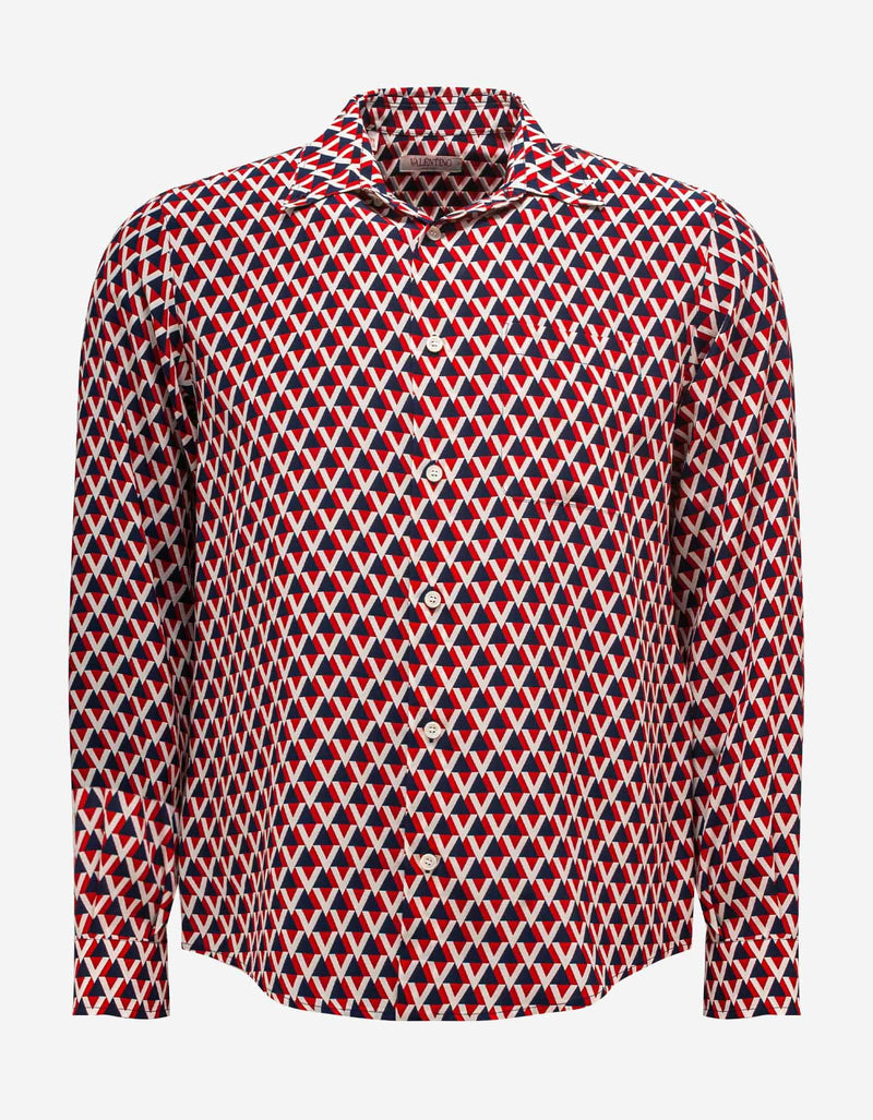 Valentino Veehive Print Silk Shirt