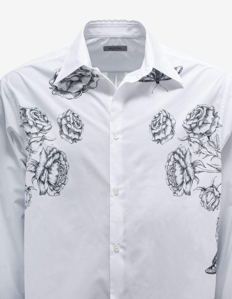 Valentino White Dark Blooming Print Oversized Shirt
