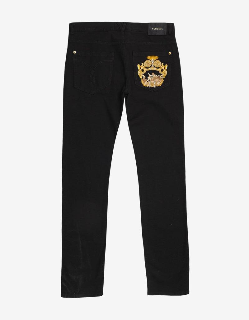 Versace Black Crest Embroidery Slim Jeans