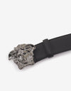 Versace Black Grain Leather Gunmetal Medusa Buckle Belt