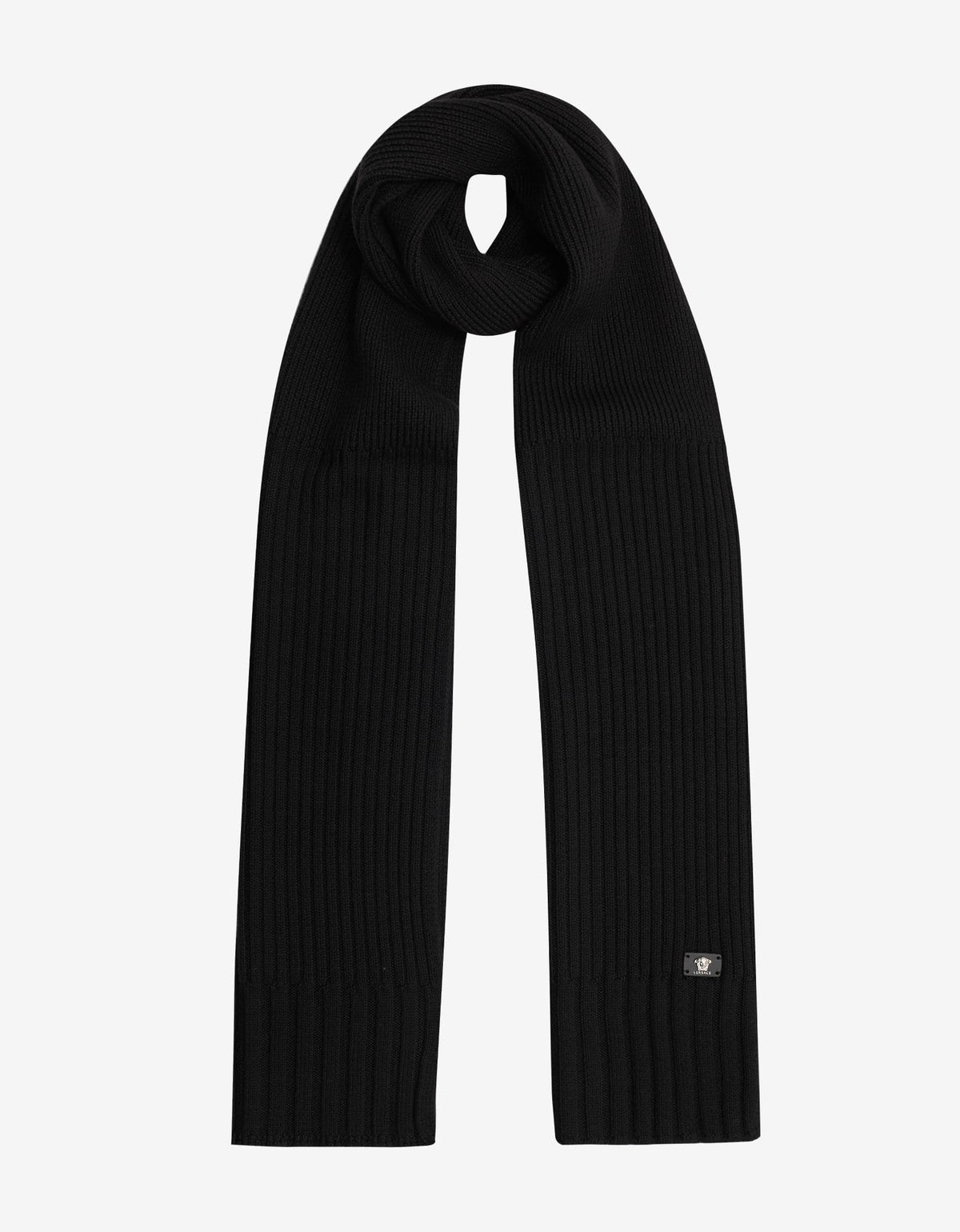 Versace Black Ribbed Wool Scarf