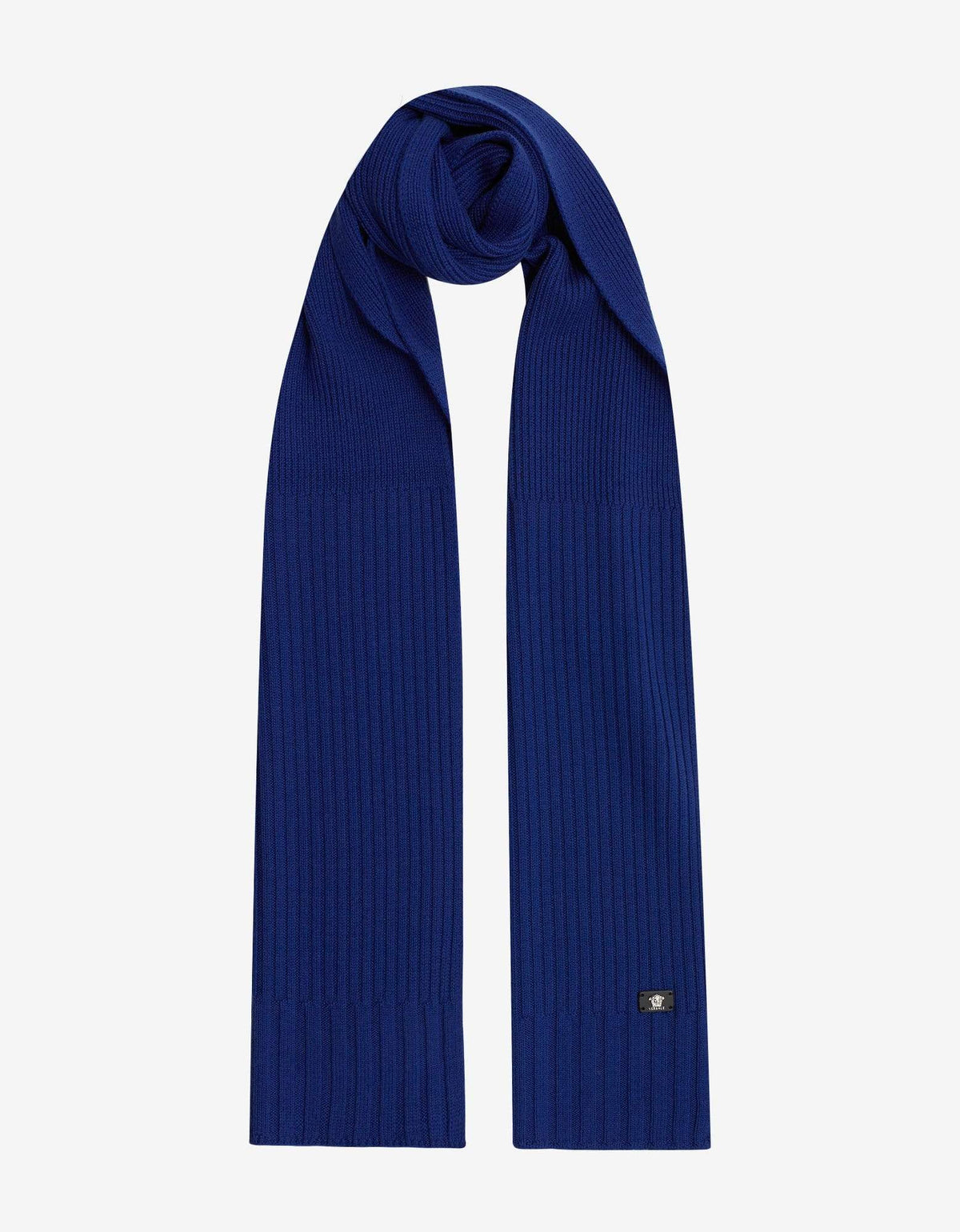 Versace Blue Ribbed Wool Scarf