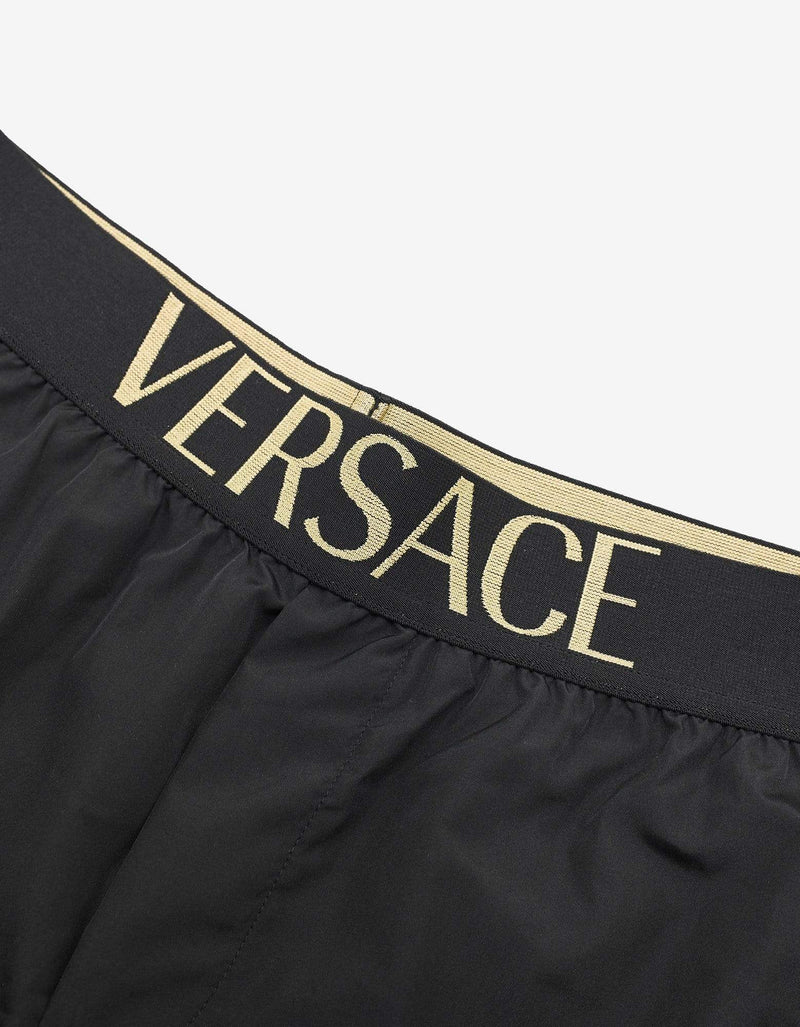 Versace Gym Black Logo Band Long Swim Shorts