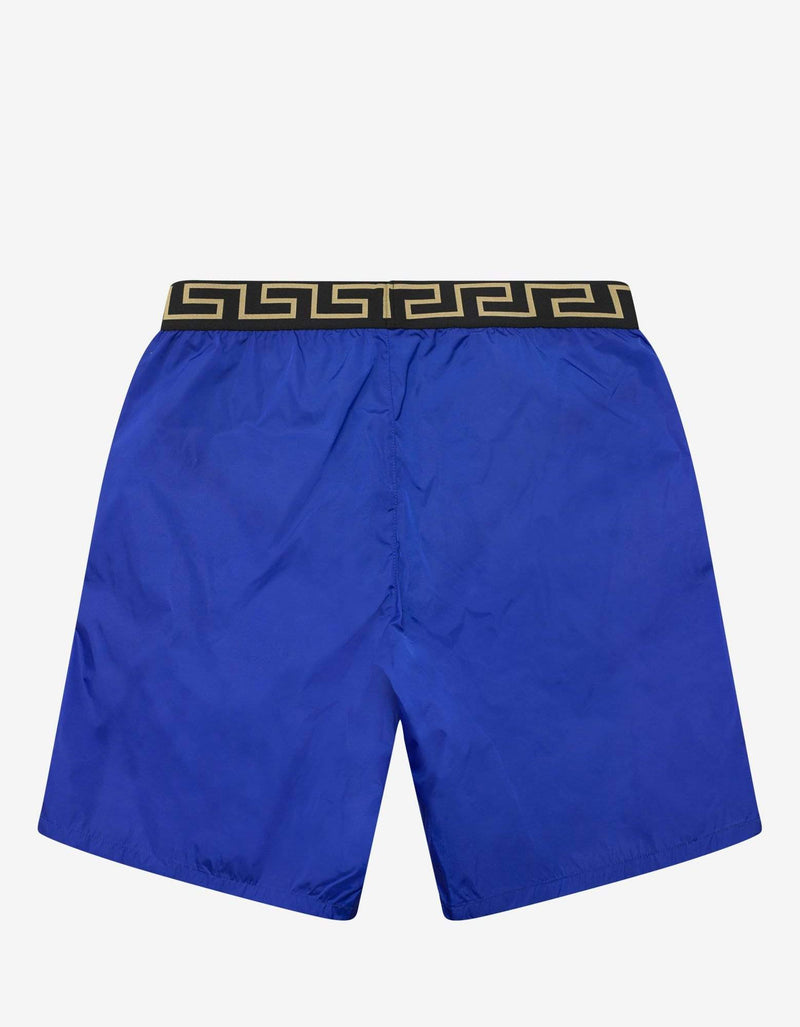 Versace Gym Blue Greek Key Long Swim Shorts